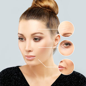Illustration of facial aesthetics on female model