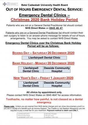 Emergency Dental Clinics for Christmas 2020